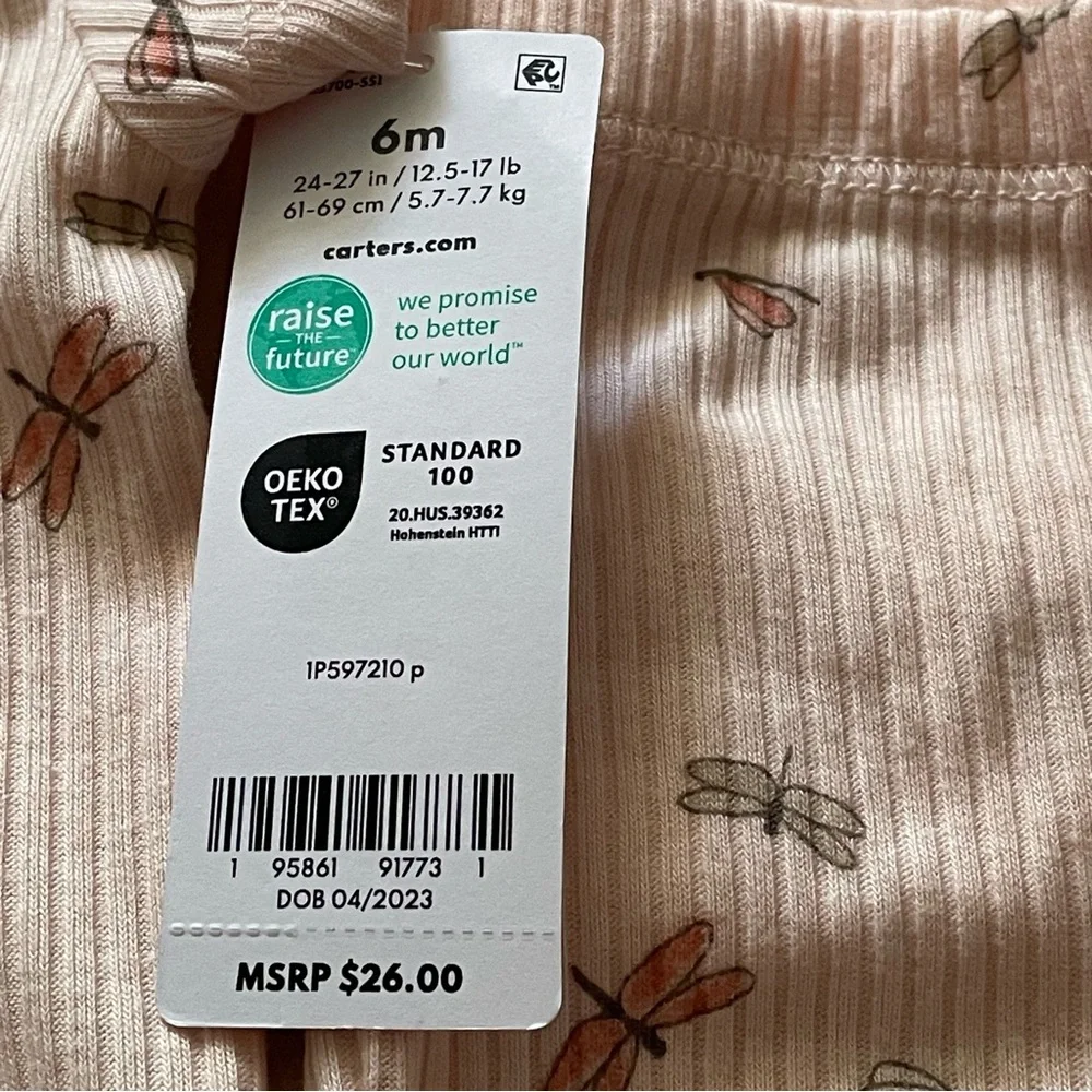 NWT Carter's Light Pink 2 Pieces 6 M Baby Outfit Butterfly / Dragonfly Accents
